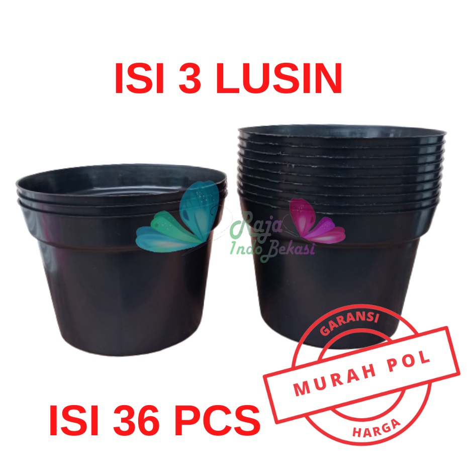 PROMO LUSINAN Pot Bunga Murah /Pot Tanaman /Pot Plastik uk 20 CM Hitam (isi 12 PCS)