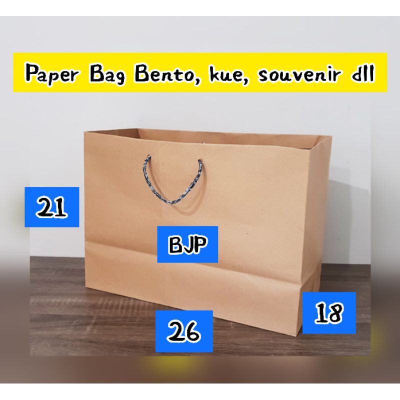 

[ 150 gsm ] Paper bag cocok untuk kotak kue bento, souvenir, tempat kado,dll uk : 26 x 21 x 18 cm.