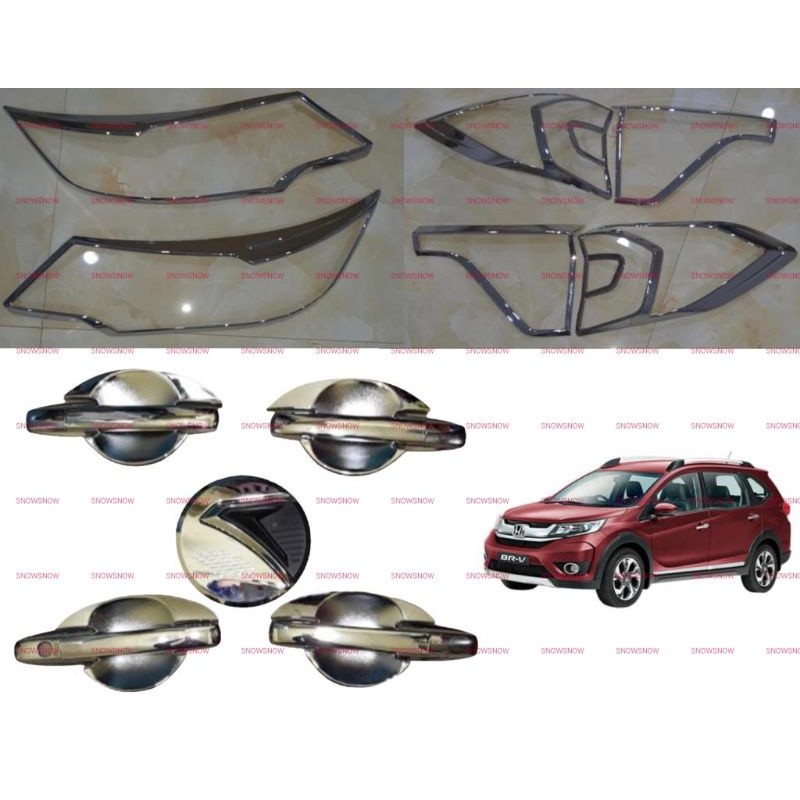 Paket Garnish Depan Belakang Outer Handle Tank Cover Honda Brv 2016 2021 Hitam Chrome Carbon