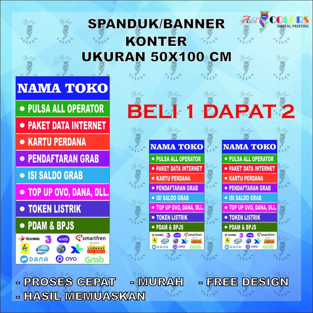 Banner/Spanduk Konter Pulsa Ukuran 50x100 cm Dapat 2
