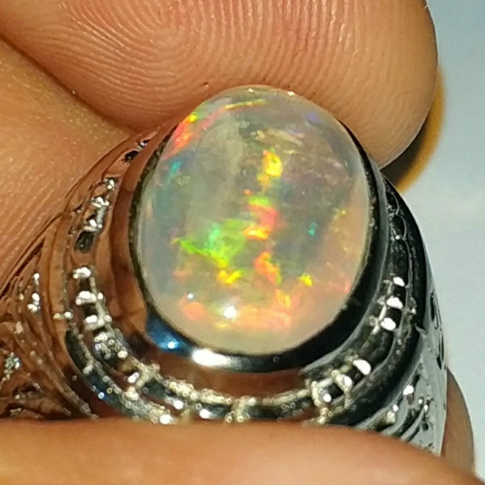 CINCIN BATU AKIK PERMATA NATURAL KALIMAYA KRISTAL WHITE OPAL