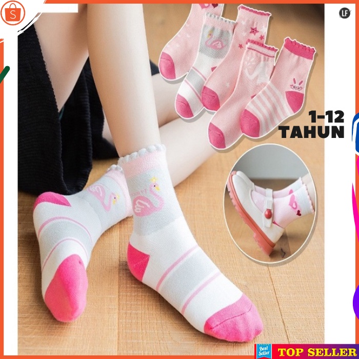 KAOS KAKI ANAK PEREMPUAN KOREA MOTIF KARTUN BARBIE PINK SOCK KIDS SEKOLAH USIA 3-7 TAHUN KK2