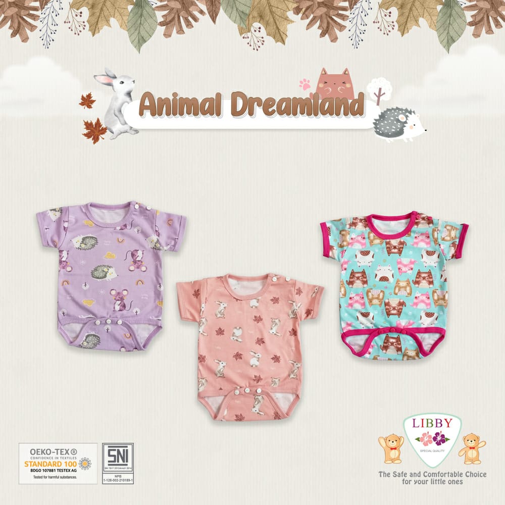 Libby Baju Bayi Cewe Cowo Kodok Segitiga Animal Dreamland OWl(putih) Space(kuning) White Bear(Biru Muda) Porcupine OrangeAnimal AnimalWatercolor 0-6 bln 2-5 Kg Grosir