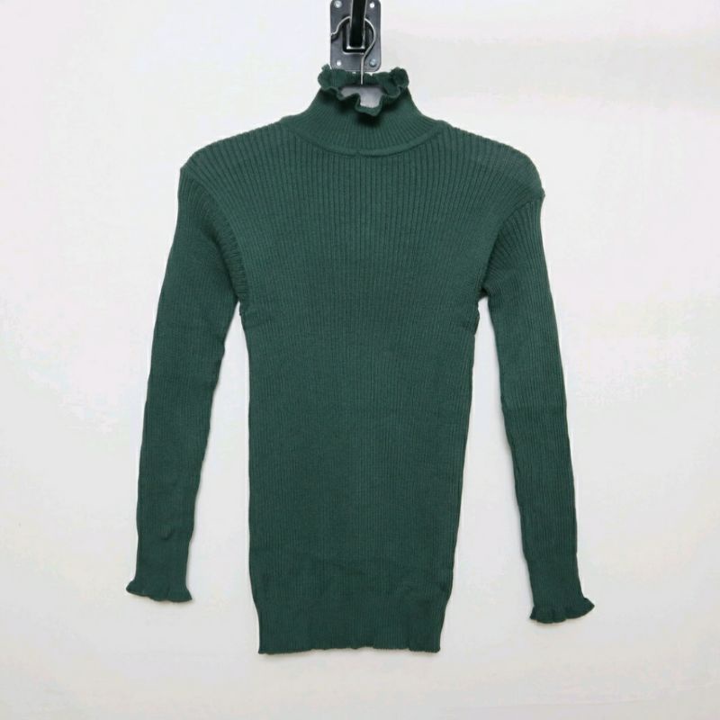 DAISY CURLY SWEATER | TURTLENECK KRIWIL LENGAN PANJANG | SWEATER KRIWIL-Hijau Botol