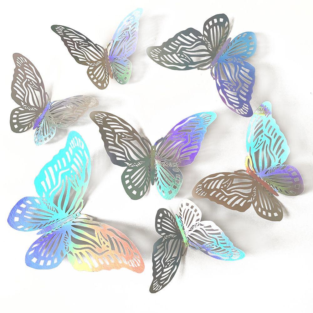 R-flower 12PCS/Pack 3D Butterfly Stiker Dinding Hadiah Pernikahan Nikmat Perlengkapan Pesta Berongga Kupu Decals