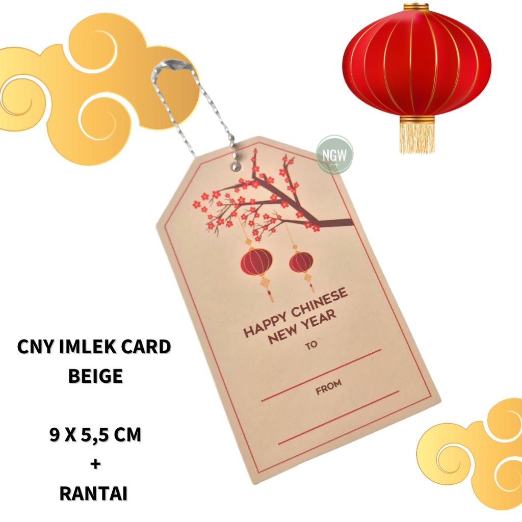 Kartu imlek CNY chinese new year tag card set + rantai - beige