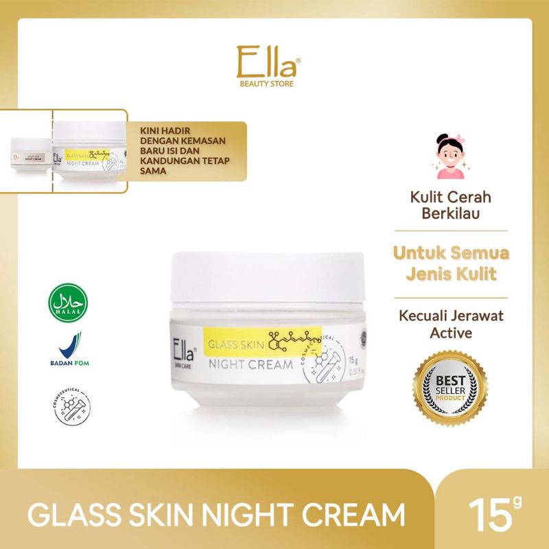 ELLA SKINCARE Glass Skin Night Cream Krim Malam Retinol Pemutih Wajah