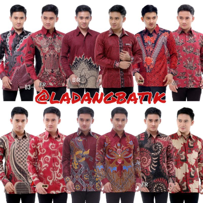 Atasan Kemeja Batik Pria Lengan Panjang Warna Merah Maroon / Marun @ladangbatik Size M L XL XXL KEME