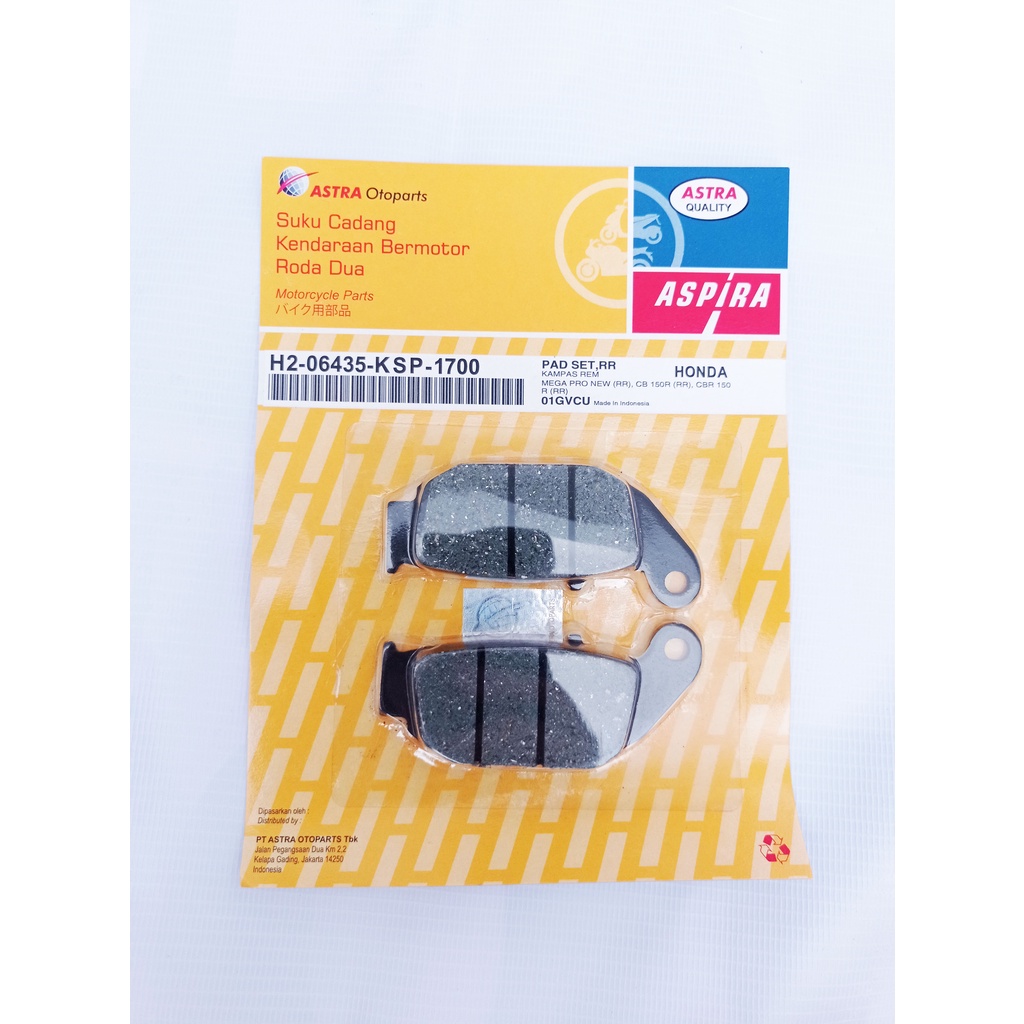 Kampas Rem H2-06435-KSP-1700 Aspira Original Diskpad DIspad DIscpad MEGA PRO NEW 150(RR), CB 150R(RR), CBR 150R