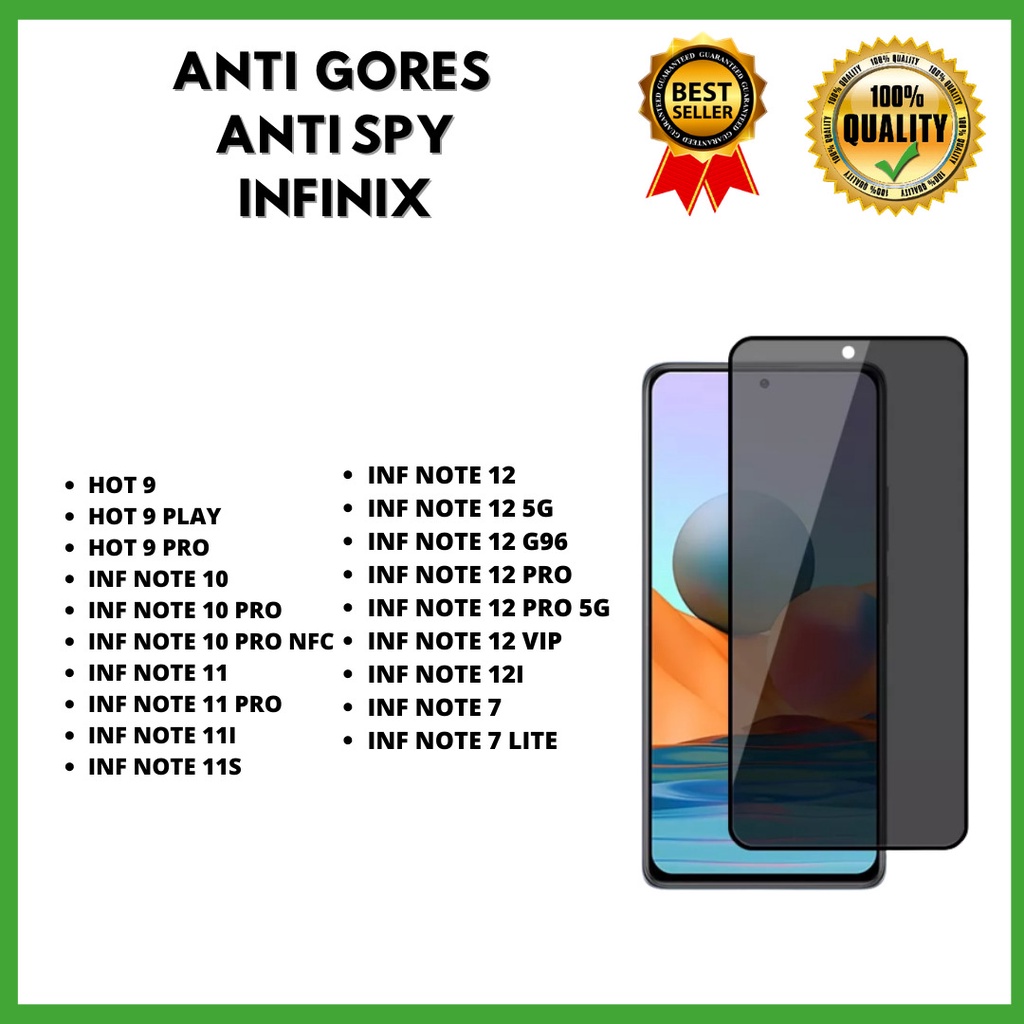 TEMPERED GLASS SPY - INFINIX HOT 9-HOT 9 PLAY-HOT 9 PRO-NOTE 10-NOTE 10 PRO-NOTE 10 PRO NFC-NOTE 11-NOTE 11 PRO-NOTE 11I-NOTE 11S-NOTE 12-NOTE 12 5G-NOTE G96-NOTE 12 PRO-NOTE 12 PRO 5G-NOTE 12 VIP-NOTE 12I-NOTE 7-NOTE 7 LITE (HOKKY