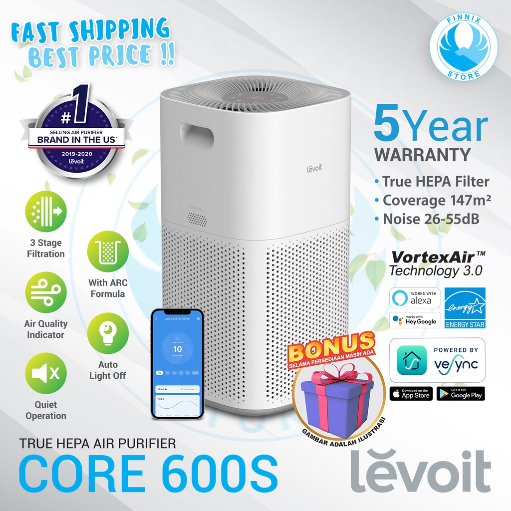 Levoit Core 600S Smart Wifi Air Purifier True Hepa H13 Pembersih Udara