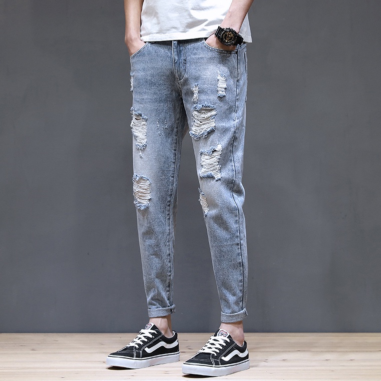 Ripped jeans pria Celana pensil cowok sobek celana jeans panjang cowok celana jeans baggy pria celana slim fit pria celana jins pria celana jeans korean style pria