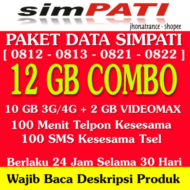 Paket Internet Telkomsel Kartu Simpati Combo 12gb 10gb 3g 4g 2gb Videomax 30hr Shopee Indonesia