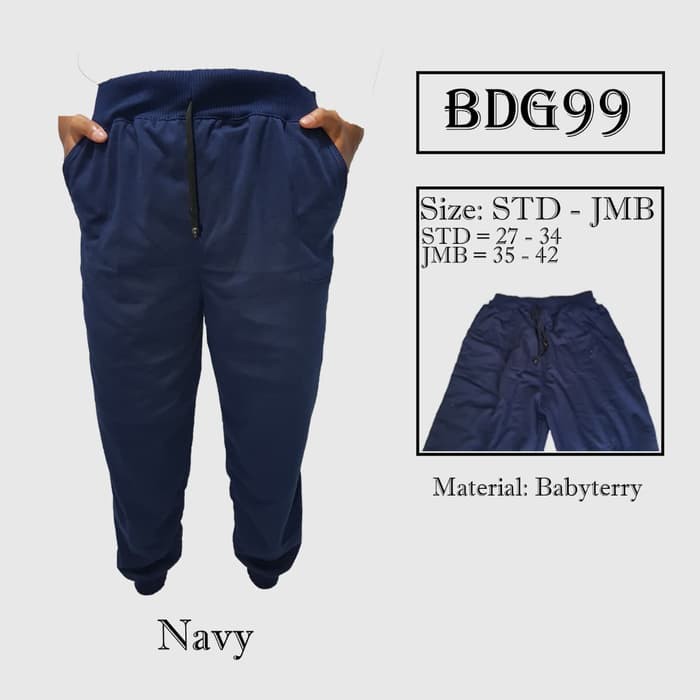 Celana Joger Sweatpants Polos Bahan Babyterry Biru Navi All Size S - XL