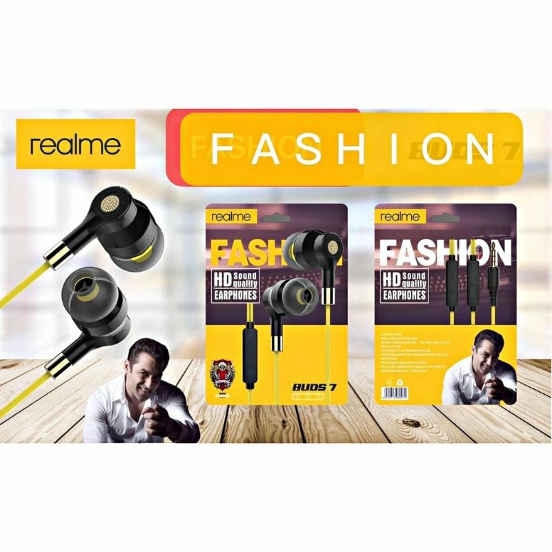 Earphone Realme 7 stereo bass music telfon headset mic