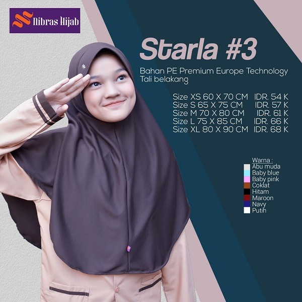 Nibras HIjab Starla 3 UKURAN L  cantik anggun murah jilbab sekolah jilbab anak bahan kaos