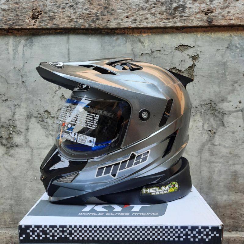 Helm MDS SUPER PRO Superpro SOLID 2 VISOR || MDS Cross hitam doff Glossy putih abu abu Original