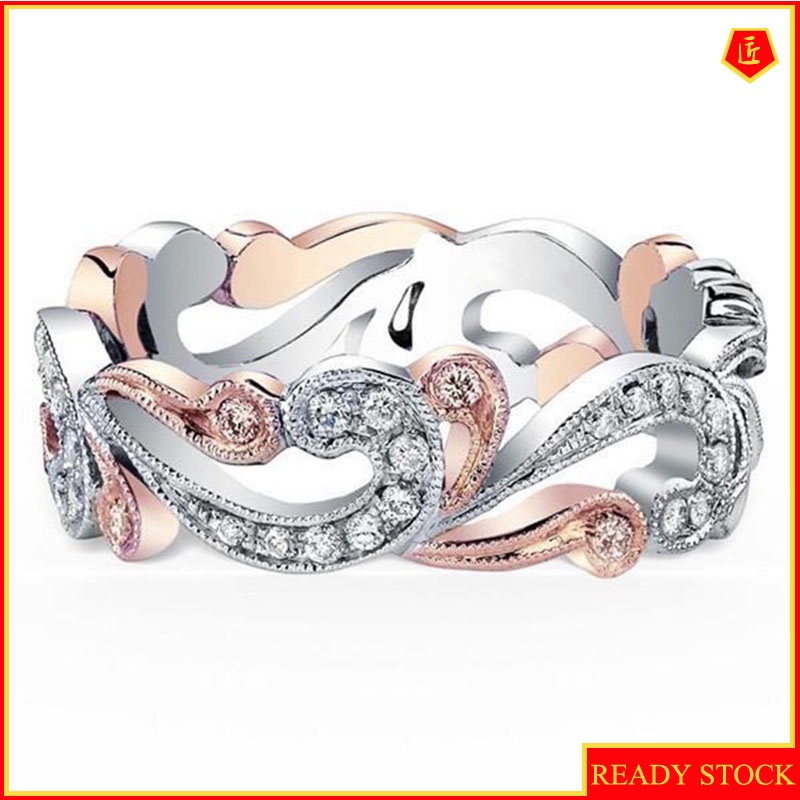 [Ready Stock]Creative Micro Inlaid with Diamond Two-Tone Rose Gold Pattern Ring
