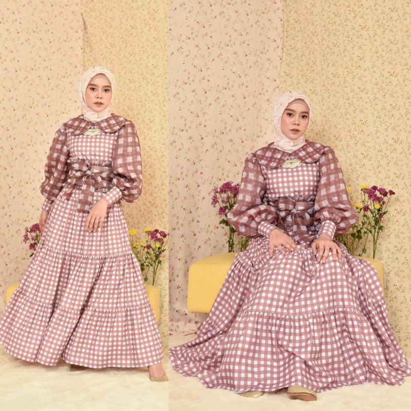 BEST SELLER DRESS KOTAK LESTI MEWAH BY VIVORIE REAL PICT