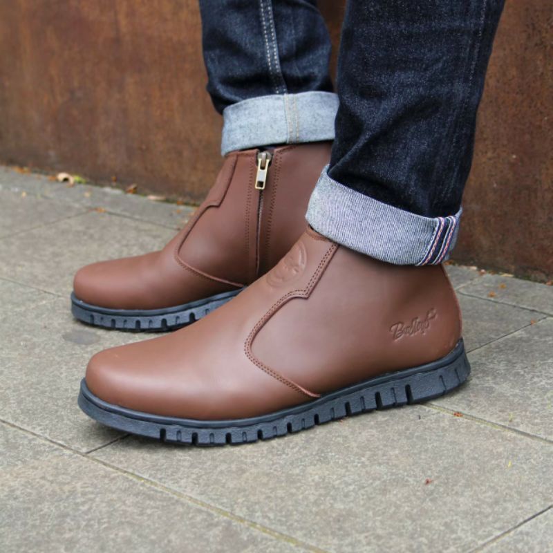 Sepatu Boots Fashion Pria Casual Kulit Asli Sapi Original Bradleys Boot Resleting Zipper Pull Up Leather