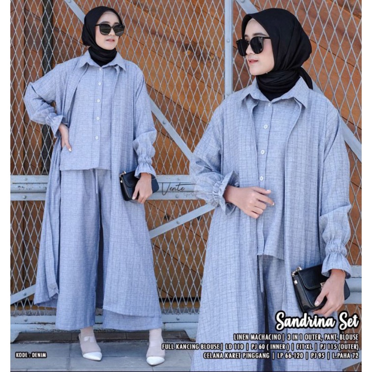 Sandrina Set 3in1 Original VENTE Setelan Wanita Oneset Linen Busui