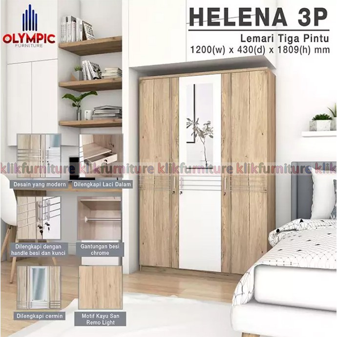Lemari Pakaian Olympic Helena 3 Pintu Cermin Minimalis Lemari Pakaian Olympic Helena 3 Pintu Cermin Minimalis