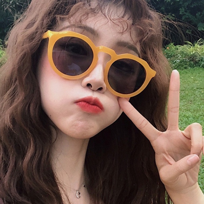 (YUZHU) Bayar di Tempat Korean Trendy Retro Candy Color Bulat Kacamata Hitam Wanita/Pria Sunglasses