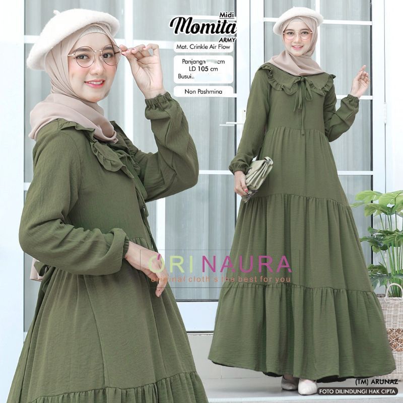 MOMITA MIDI DRESS CRINKLE AIRFLOW | MIDI DRESS SUSUN | GAMIS MUSLIM BUSUI TERBARU