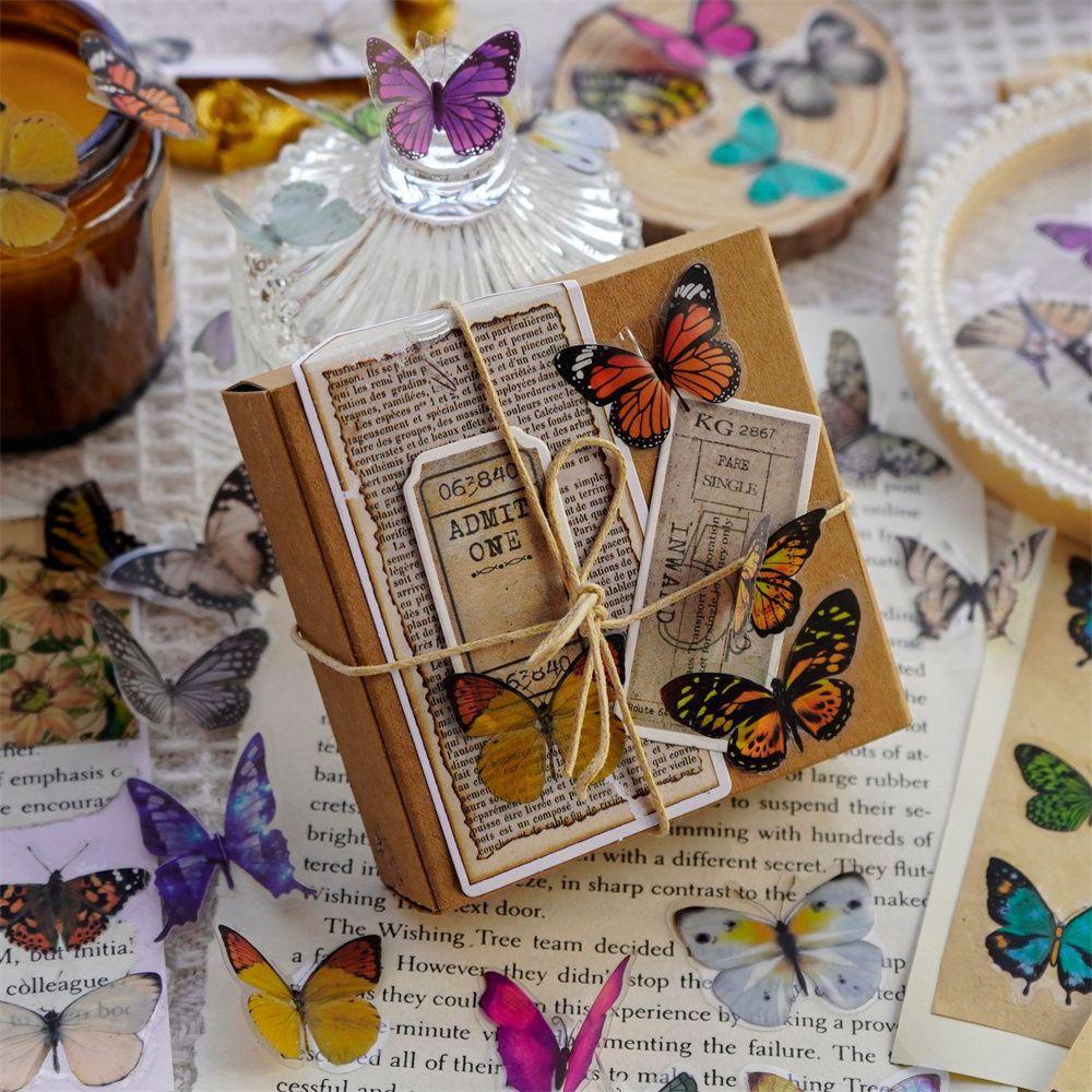 Solighter 40pcs Stiker Elegan Vintage Laptop Botol Air Transparan Alat Tulis Butterfly Stiker