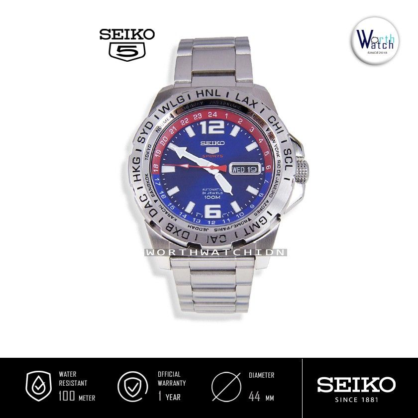 Jam Tangan Pria Otomatis Seiko 5 Sports Automatic Blue Dial Stainless Steel Original SRP-681-K1