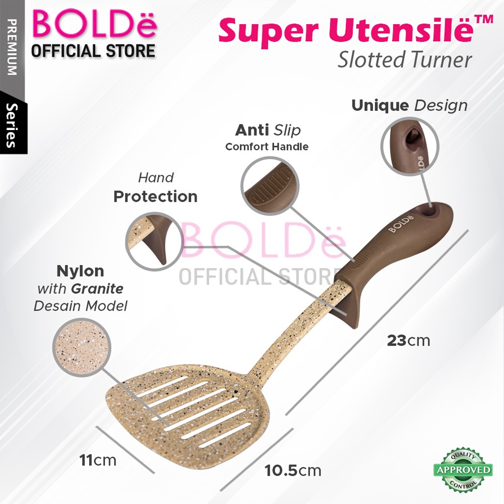 Super UTENSILE Granite Series SLOTTED TURNER Spatula Lubang Beige Original BOLDe