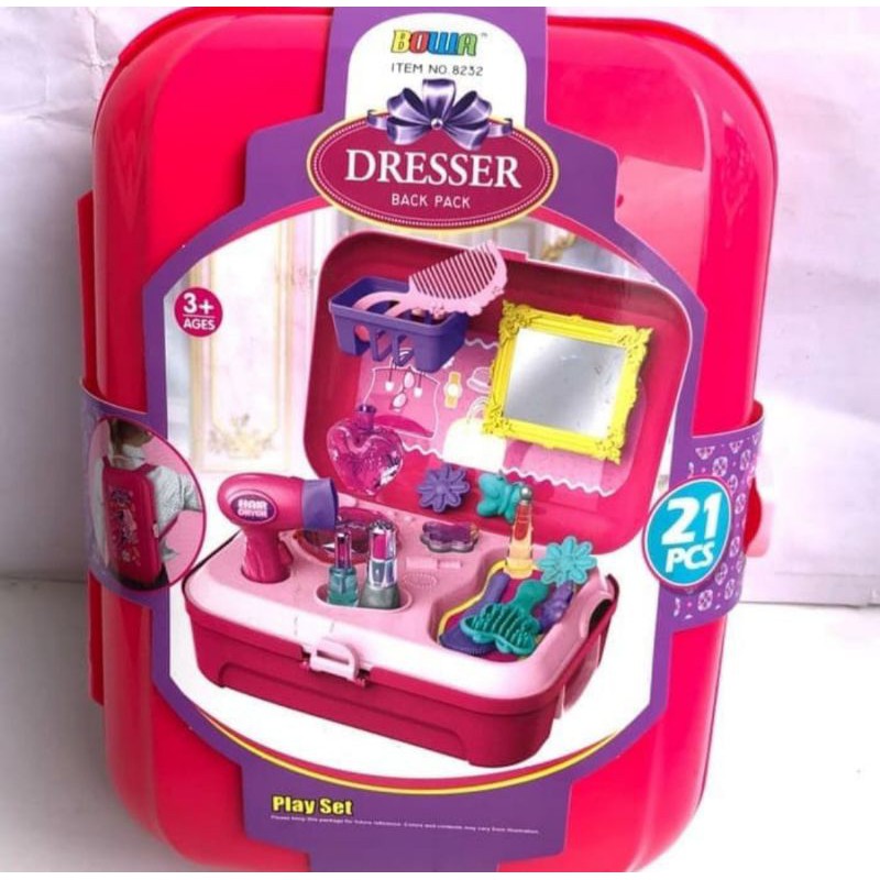 Mainan Anak perempuan set makeup dresser backpacker koper ransel make up