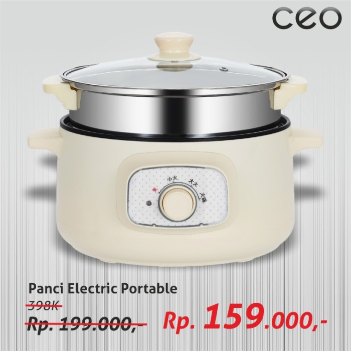 DAPUR PERALATAN MASAK CEO PANCI ELEKTRIK 2 TINGKAT PANCI LISTRIK PORTABLE HOTPOT SERBAGUNA HR1262