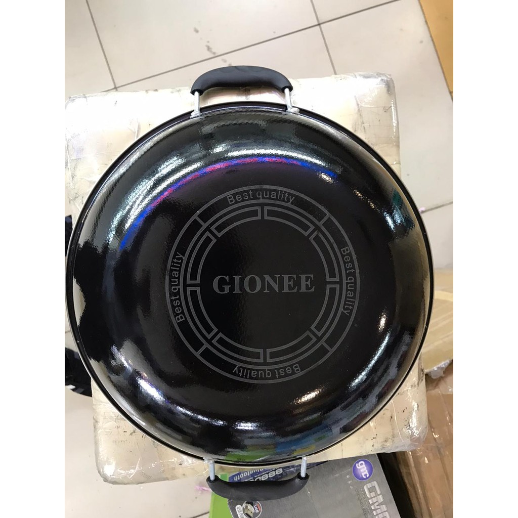 WAJAN ENAMEL DAPAT 2 PCS UKURAN 32 CM / WAJAN SEHAT GIONEE DENGAN GAGANG ANTI PANAS / PENGGORENGAN ANTI LENGKET