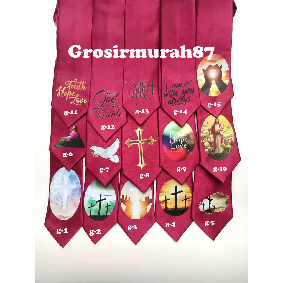 Dasi Motif Rohani salib natal paskah instant manual motif banyak ready stok hitam navy merah silver