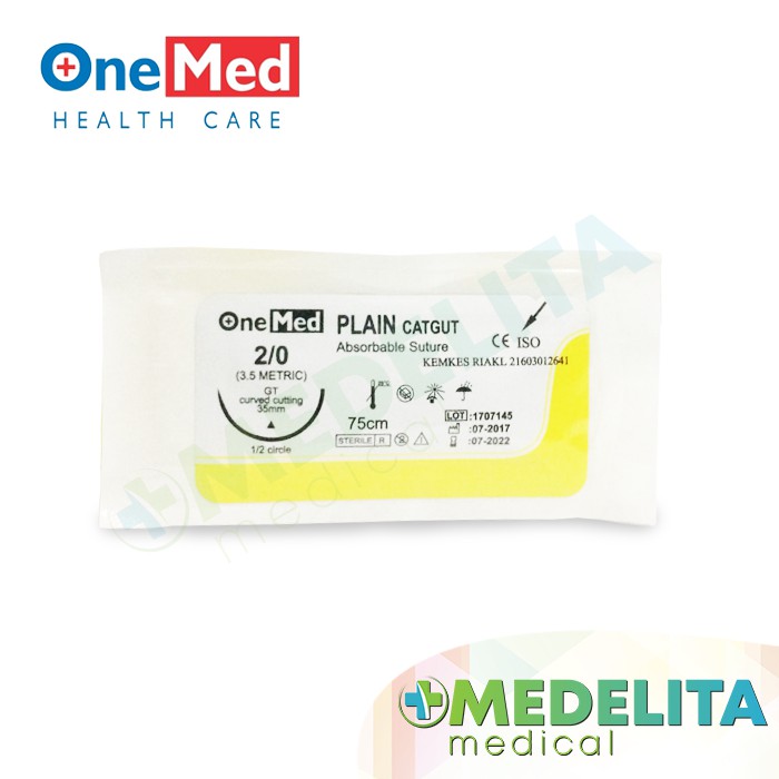 Benang Jahit + jarum / Catgut Plain With Needle / Suture  (1Pcs) ONEMED