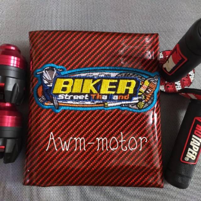 Paket red 3 macam kulit jok+ handgrip+ Jalu as naga