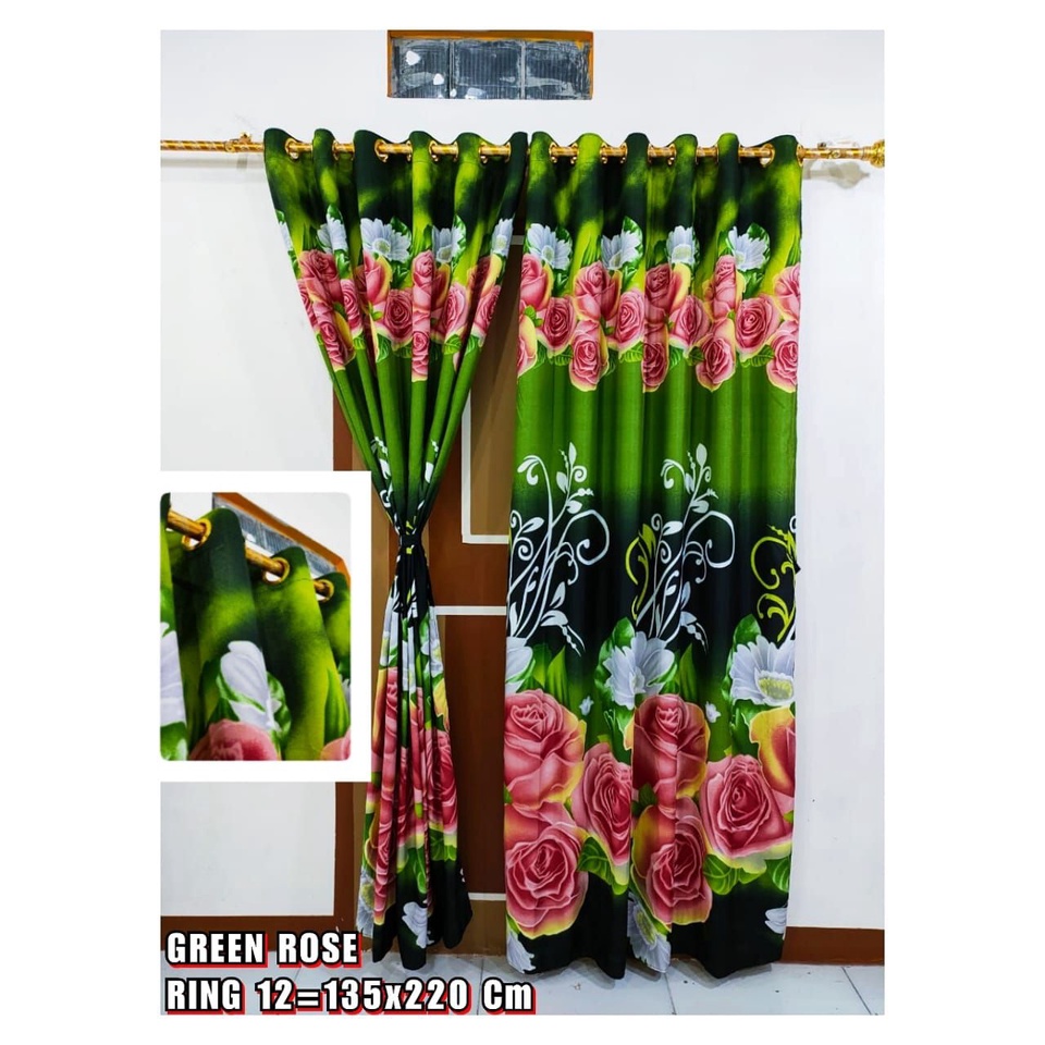 Gorden Motif Bunga Hijau / Gorden Jendela / Bunga Motif Bunga Tulip / Gorden Pintu