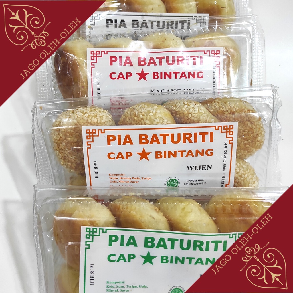 Pia Baturiti cap Bintang Bali isi 8pcs kotak mika - Coklat, Wijen, Keju, Kacang Hijau