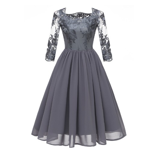Gaun Pesta Renda  lengan siku  / gaun pesta  hitam  / navy  dengan  brocade  cantik sifon