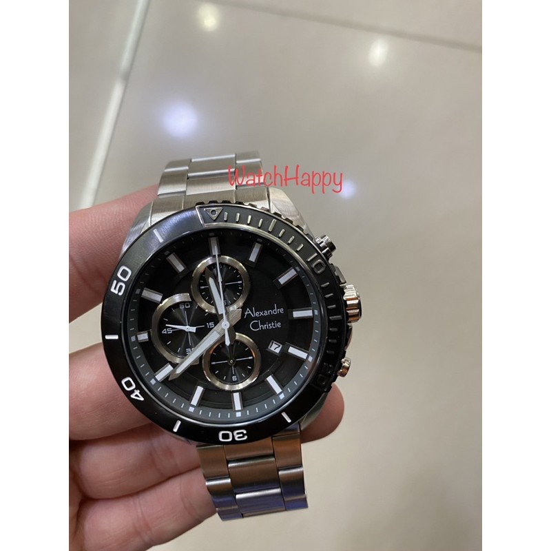 WatchHappy Alexandre Christie 6543 AC 6543 MC AC6543 MC 6543MC Men Silver Black Crono StainlessSteel