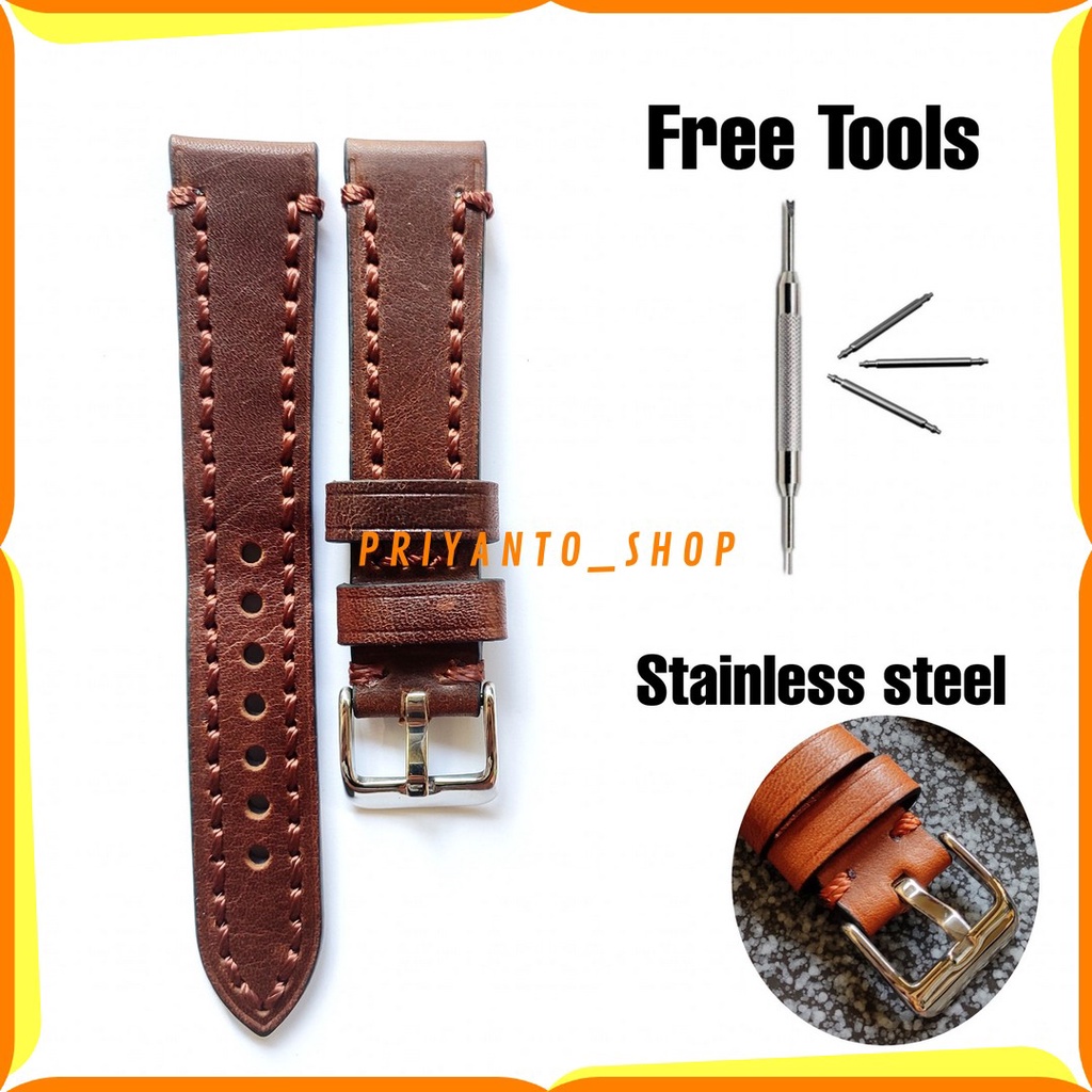 Leather strap Tali Jam Tangan Kulit Asli tebal Handmade PR007 Free Pen Remover