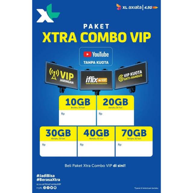 VIP Xtra Combo XL 10GB 20GB 30GB 40GB 70GB