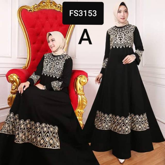 Abaya Bordir CINDY Bahan Saudi Jetblack Syar'i / Abaya Hitam Arabian Style INDO ABAYA