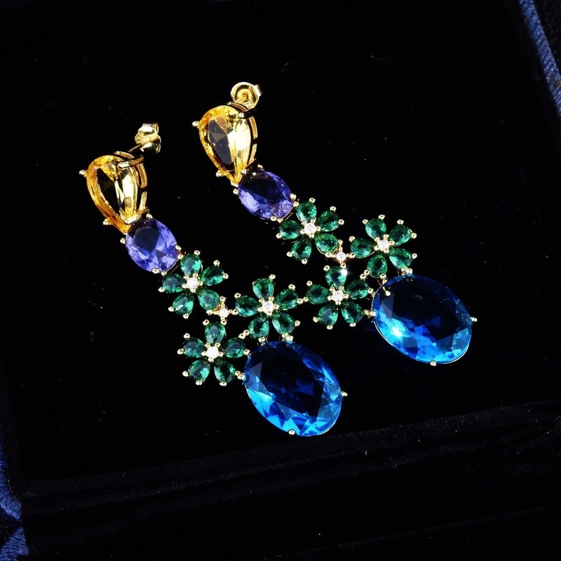 Fashion Colorful Moissanite Flower Shape 925 Silver Pin Earrings