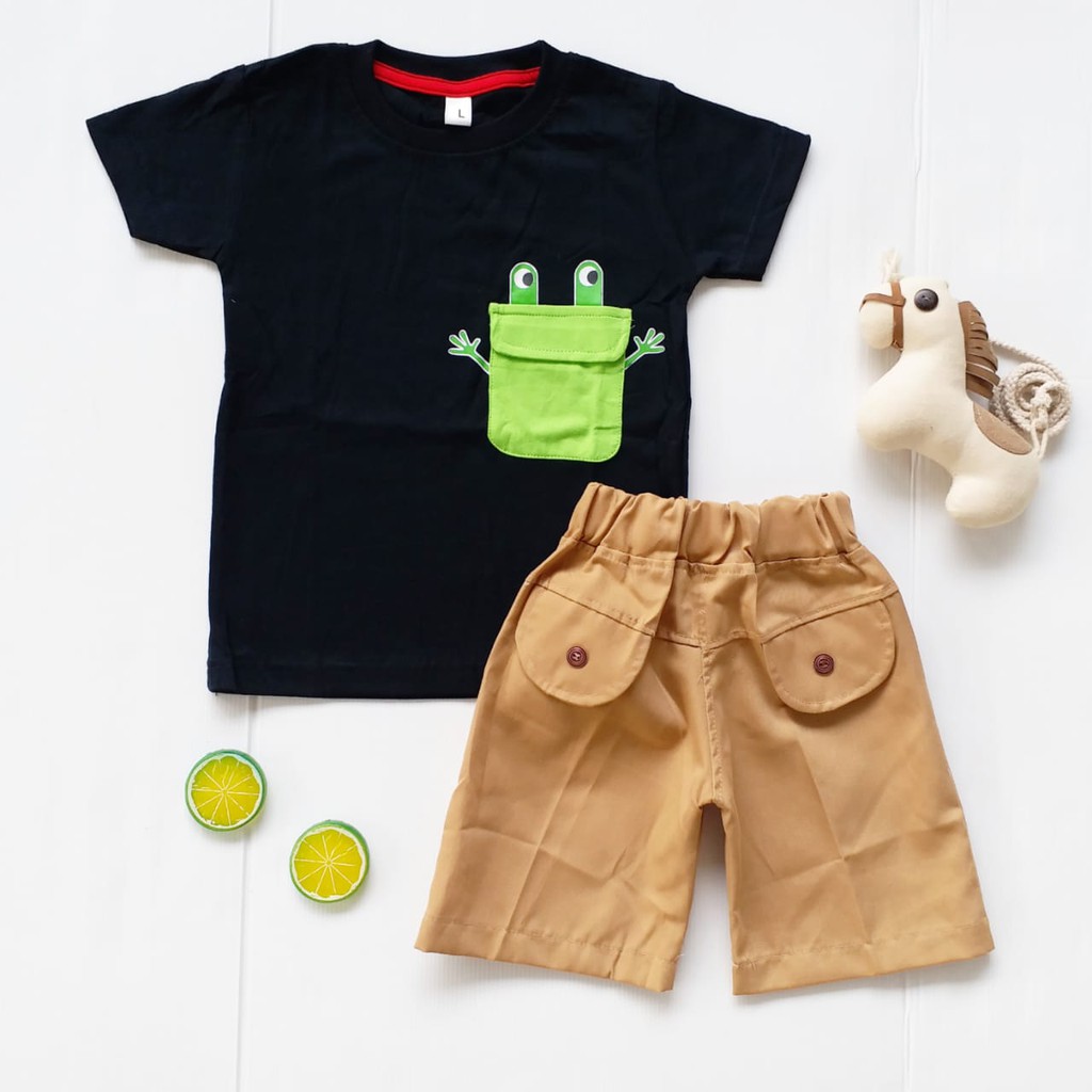 LittleAaron SET METRO FANCY POCKET EBV Setelan Kemeja Bayi Laki-laki Lengan Pendek