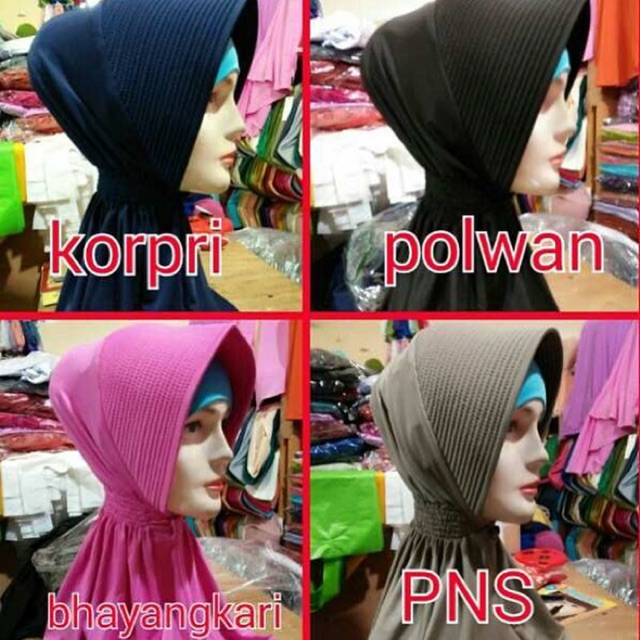 Jilbab POLWAN/PNS model karet keliling garis2