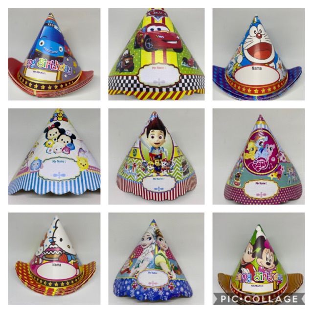 Topi Ulang Tahun Kerucut Karakter isi 10 | Shopee Indonesia