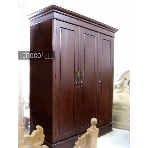 Almari pakaian / lemari baju pintu 3 minimalis kayu jati solid by chocoart jepara / lemari jepara