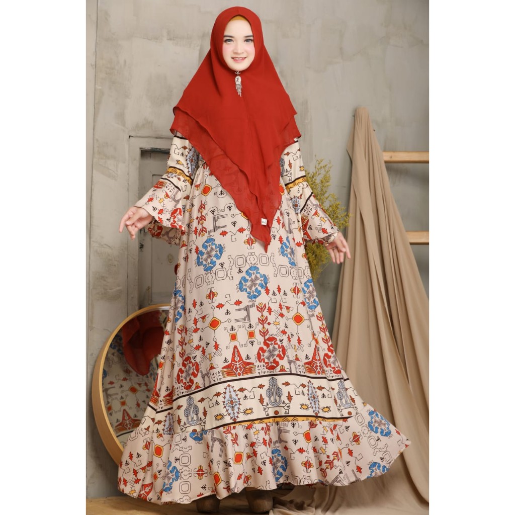 MAWADDAH by Wardah Syaidina Gamis Set Khimar Syari Motif Batik Sumba Cantik Simple ORIGINAL Brand Mu